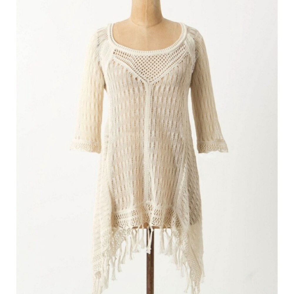 Anthropologie Angel of the North cream crochet tassel top size XS